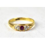 A vintage 18ct yellow gold ruby and diamond ring,