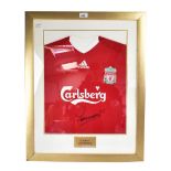 LIVERPOOL FOOTBALL CLUB; a framed football shirt signed by Fernando Torres, framed and glazed,