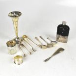 Various items of silverware to include a George V hallmarked silver fluted vase of trumpet form,