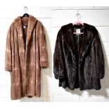 Two vintage fur coats comprising a chocolate brown mink three-quarter length coat, with label 'M.