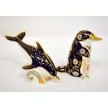 ROYAL CROWN DERBY; two Imari decorated porcelain animal paperweights, comprising a platypus,