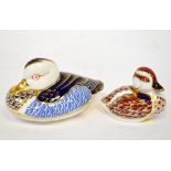 ROYAL CROWN DERBY; two Imari decorated and gilt-heightened porcelain duck paperweights,
