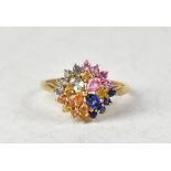 A 9ct gold multicoloured sapphire cluster ring,