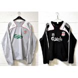 LIVERPOOL FOOTBALL CLUB; two c2007/2008 longsleeved Adidas training shirts,