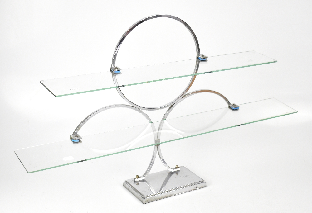 An Art Deco chrome and glass twin-shelf wall unit, 50 x 82cm.