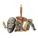 Various African carved wooden items to include masks, statues, bowls, stylised figures, etc,