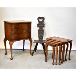 Various small items of furniture to include a reproduction walnut veneered bedside chest of three