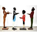 Four painted wooden figural dumb waiters, height of largest 90cm (4).