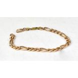 A 9ct rose gold figaro-style bracelet, with lobster claw clasp, length 21cm, approx 5g (af,