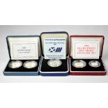 ROYAL MINT; three cased silver coin sets comprising the 1989 £2 Silver Proof Two-Coin Set,