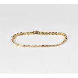A 9ct gold square link bracelet with lobster claw clasp, length 18.5cm, approx 3.5g.