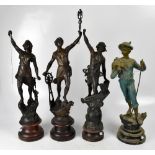 Four c1900 spelter figures in various states of disrepair, height of tallest 73cm (4).