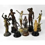 A group of predominantly spelter figures including an Art Deco example (af).