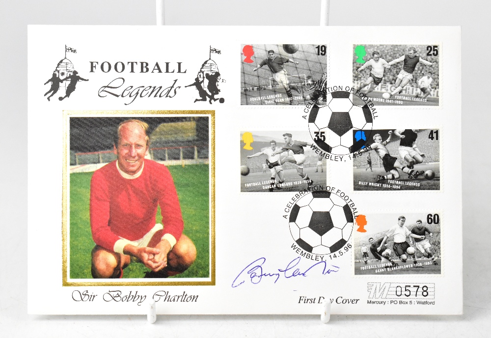 SIR BOBBY CHARLTON; a Football Legends first day cover bearing his signature.