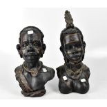 A pair of decorative resin busts, height of largest 39.5cm (2).