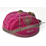 ENGLAND RUGBY; a 1924 England Rugby Cap given to Jack Price whilst playing for Wigan Rugby Club,