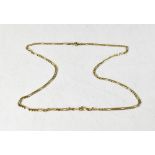 A 9ct gold dainty flat figaro link chain with hoop fastener, length approx 52cm, approx 6.9g.
