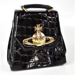 VIVIENNE WESTWOOD; a black patent mock croc leather handbag,