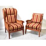 A contemporary walnut framed double caned bergère wingback armchair,