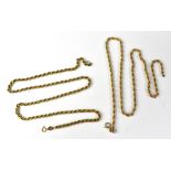 Two 9ct gold rope twist necklaces,