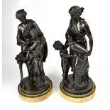 AFTER LOUIS SAUVAGEAU (French, 1822-1874); a pair of bronze figures representing Water and Fire,