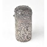A Victorian hallmarked silver bodied and glass lined travelling scent bottle with glass stopper,