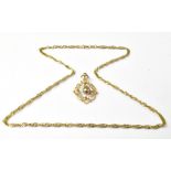 A 9ct gold flat curb necklace, length 45cm, and a pendant of typical Victorian form,