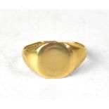 A 9ct gold signet ring with plain table, size U, approx 4.7g.