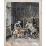 AFTER J LE MEISSONIER; a signed etching by Luke Taylor 'The Chess Players',