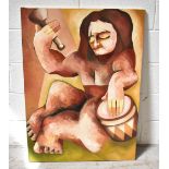 TERRY KANE (21st century); oil on canvas, abstract naked figure with African drum,