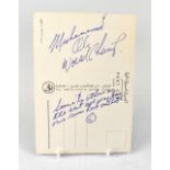 MUHAMMAD ALI; a postcard bearing the boxing champion's signature,