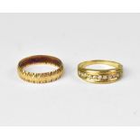 Two 9ct gold rings, one half eternity with pavé set row of tiny white stones, size N,