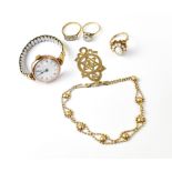 A small quantity of jewellery comprising a 9ct gold ladies' wristwatch,