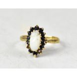 A ladies' vintage 9ct gold opal and sapphire cluster ring,