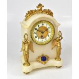 A late 19th century French white onyx and gilt metal mounted mantel clock,