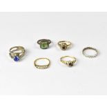 Three gold rings to include an 18ct five-stone diamond ring (af, one stone missing),