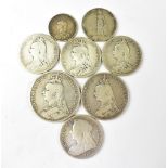 Various Victorian silver coins to include Jubilee head crown with George and the Dragon to the