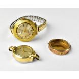 TUDOR; a ladies' gold plated watch head, the circular dial set with raised baton and numbers at 12,