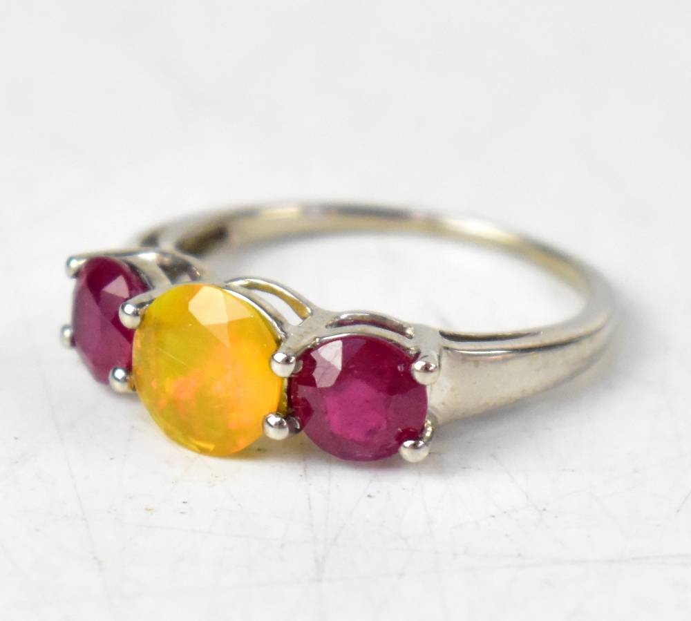 Five hallmarked sterling silver rings, comprising a ruby, sapphire and diamond ring, - Image 6 of 6