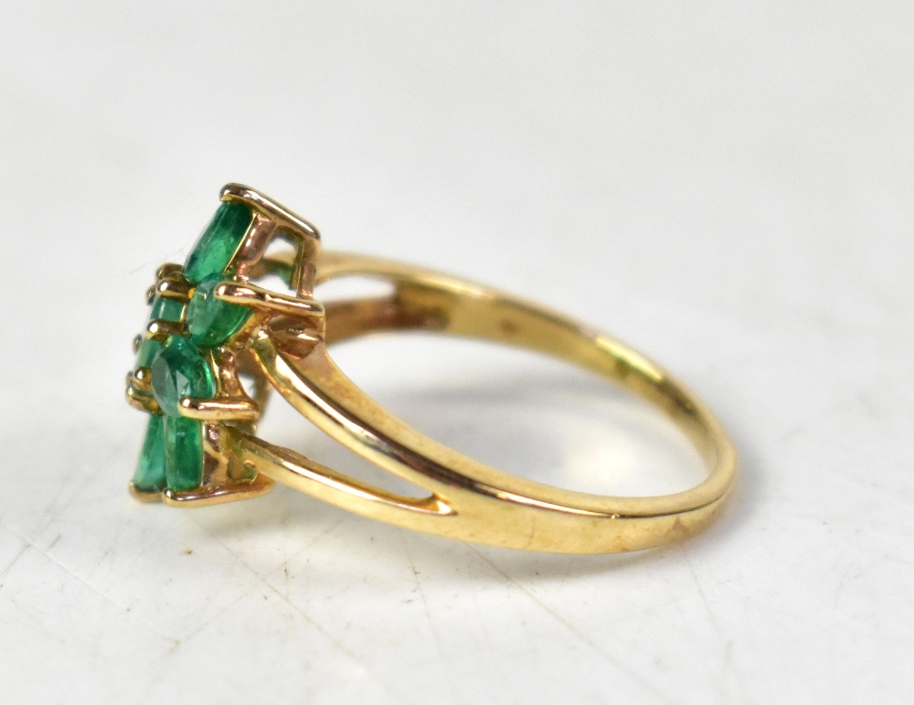 A 9ct yellow gold ring set with Terezinha emerald flowerhead with split shoulders, - Image 2 of 3