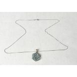 A 9ct white gold necklace pendant set with a cluster of approximately thirty-seven blue apatite