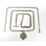 Three silver watch guard chains,