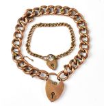 A 9ct gold flat link bracelet with heart-shaped padlock, stamped 375,