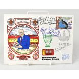 MANCHESTER UNITED; a first day cover bearing three signatures,
