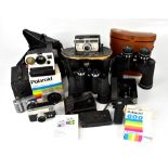 A mixed lot of cameras and binoculars to include WWII night vision binoculars,