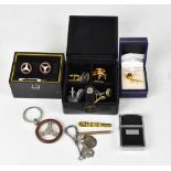 Various gentlemen's items to include Dunhill cufflinks in the form of classic car wooden steering