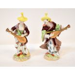 DRESDEN; a matched pair of 19th century figures of Malabar musicians, after the models by F. E.