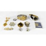A small quantity of costume jewellery to include silver items, an opal pendant, three dress watches,