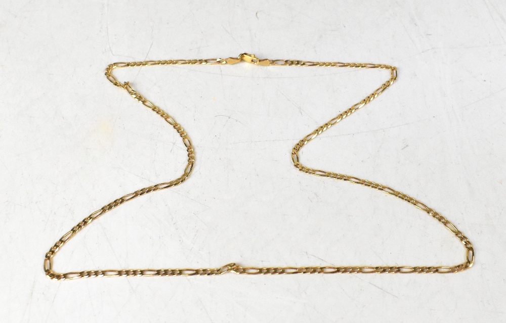 A 9ct gold flat figaro link chain, length approx 60cm, approx 8.2g.