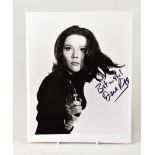 DIANA RIGG; a black and white photograph inscribed 'Best wishes' and bearing her signature, 25.